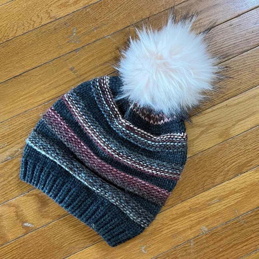 Altar’d State knitted multicolored hat with faux pom pom